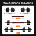 5-44lbs Adjustable Dumbbell to Barbell Set, Anti-Slip Grip, Versatile Home Gym Fitness Strength Training Barbell Weight Plates